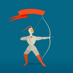 Medieval knight with bow and arrow flag banner