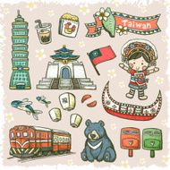 lovely hand drawn style Taiwan specialties and attractions