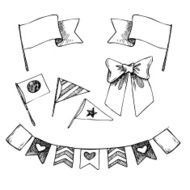 Hand drawn vector illustration - set of flags and ribbons N2