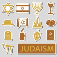 judaism religion symbols vector set of stickers eps10