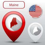Set of Maine state with flag america and map pointer