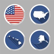 Set of USA country shape with flag icons flat style