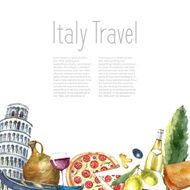 Set of Italy icons watercolor illustration N4