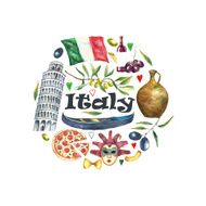 Set of Italy icons watercolor illustration N7