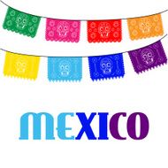 mexico multicolored template with hanging traditional mexican flags