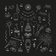 Party and celebration elements Doodle set Isolated Chalkboard N2