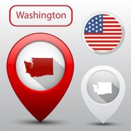 Set of Washington state with flag america and map pointer