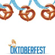 Oktoberfest girl and pretzels background