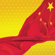 China flag in the wind of win gold sky