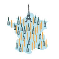 Map of France with Eiffel Tower Paris National French food