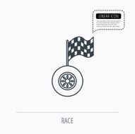 Race icon Wheel with racing flag sign N3