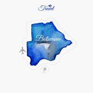 Travel around the world Botswana Watercolor map