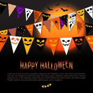 Halloween party bunting flags with full moon night and bats