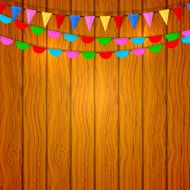 Festive flags on a wooden background Vector illustration