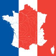 Map of France with rivers on the French flag