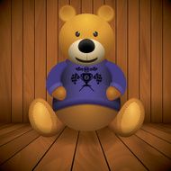 Teddy bear brown stuffed toy print on chest wooden background