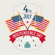 Fourth of July greeting with flags feather pen and inkwell