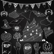 Vector Set of Chalkboard Halloween Elements