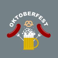 Oktoberfest logo Beer mug with foam Fried sausages and fork