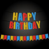 Happy birthday vector card carnival flag in black