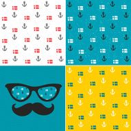 Set of seamless patterns with anchors and national flags