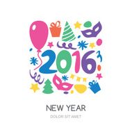 Multicolor hand drawn New Year 2016 Vector icons set