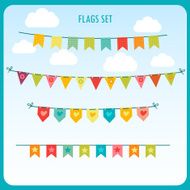 Holiday flags garlands colors vector set Vector on sky background
