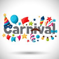 Carnival show and party greeting card with celebration objects
