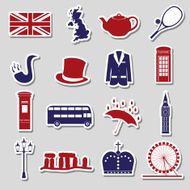 United Kingdom country theme symbols stickers eps10