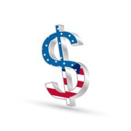 Dollar currency gold symbol icon with flag of United States