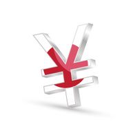 Japanese yen currency gold symbol icon with flag of Japan