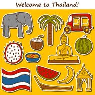 Set of cartoon stickers in hand drawn style on Thailand N2