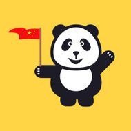Greeting Panda is holding red national flag of China
