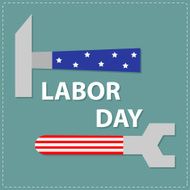 Labor day Wrench key and hammer with star stip Flat