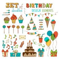Set of doodles birthday design elements N2