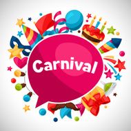 Carnival show and party greeting card with celebration objects N4