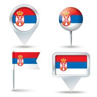 Map pins with flag of Serbia