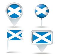 Map pins with flag of Scotland
