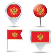 Map pins with flag of Montenegro
