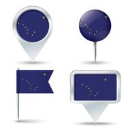 Map pins with flag of Alaska
