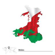 Map of Wales with flag