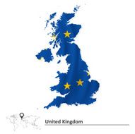 Map of United Kingdom with European Union flag