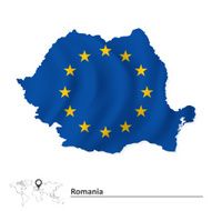 Map of Romania with European Union flag