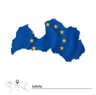 Map of Latvia with European Union flag