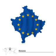Map of Kosovo with European Union flag
