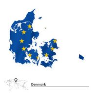 Map of Denmark with European Union flag