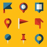 Flat icon set Push pin map