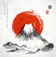 Fujiyama mountain and big red sun N2