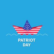Patriot Day Paper boat Dash line Blue background Flat