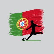 Soccer Player action with Portuguese Republic flag on background